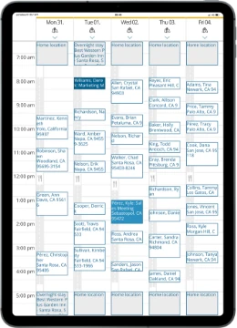 output calendar filled with optimized stops