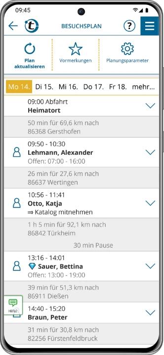 Besuchen Sie alle für heute geplanten Kunden