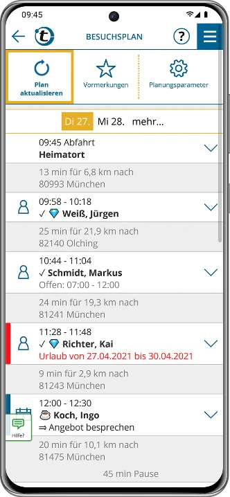 Update your schedule within seconds to receive an adapted route that fits your current circumstances