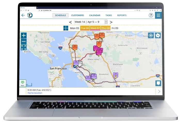 Route schedule with automatic customers suggestions ready for a visit
