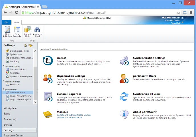 portatour® administration within Microsoft Dynamics